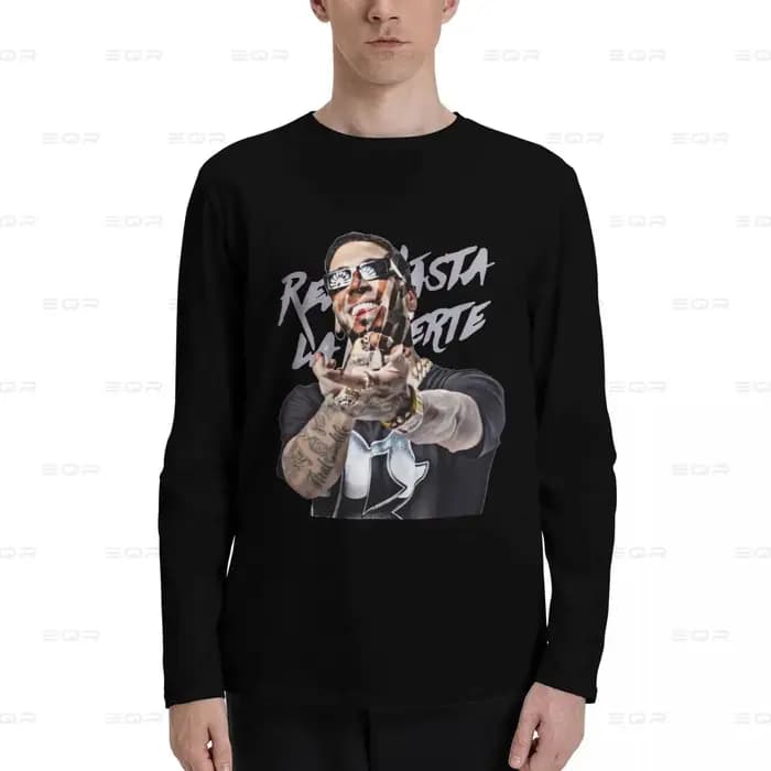 Vintage rappeur Anuel AA hommes coton numérique Direct Spray imprimé T-shirt à manches longues