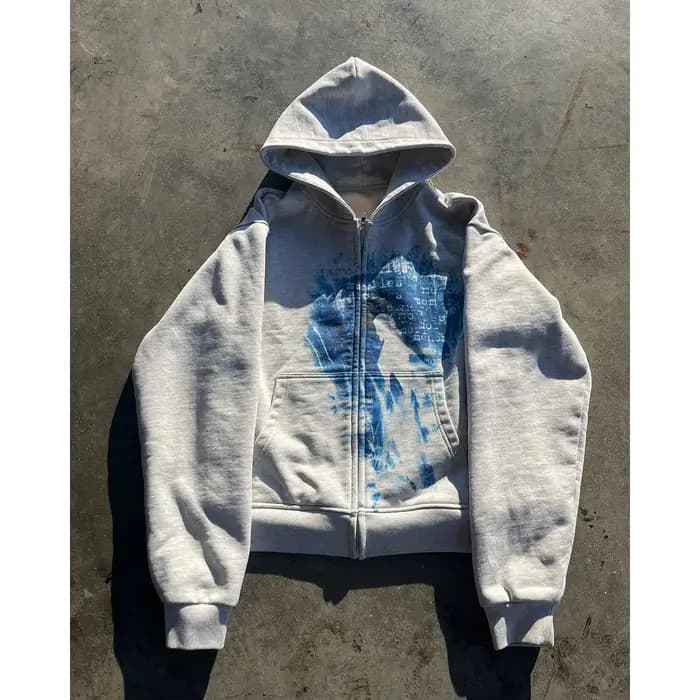 Sweat à capuche gris à fermeture éclair pour femmes, teinture par nouage, Art abstrait, Streetwear, pull décontracté, Expression artistique, motif graphique