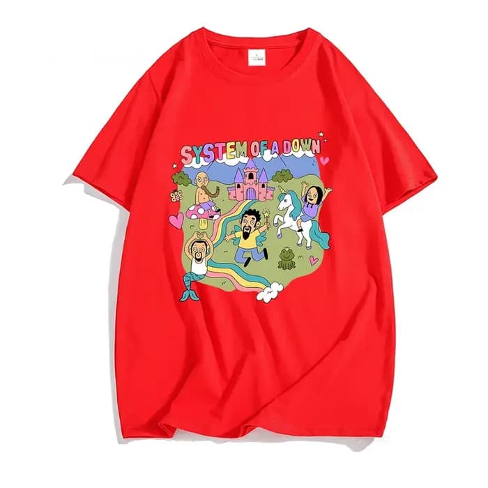 Système d'un groupe vers le bas T-shirt femmes dessin animé graphique