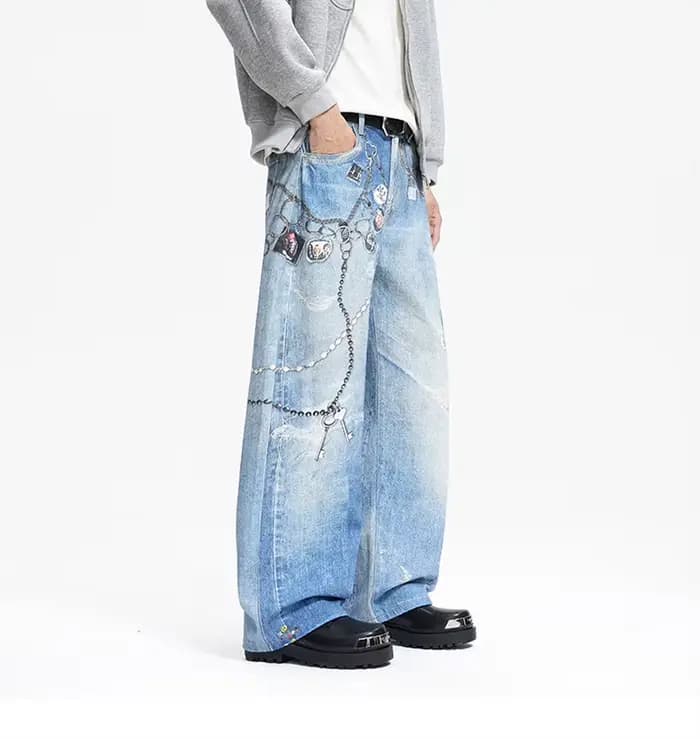 Jean en Denim avec chaîne imprimée numérique 3D
