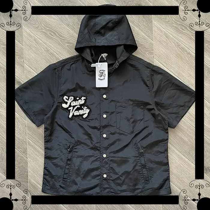 SAINT VANITY Blouson coupe-vent décontracté et élégant à manches courtes avec broderie de lettres et capuche