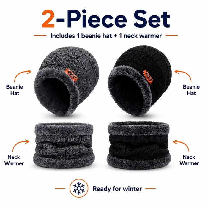 Ensemble bonnet et cache-cou d'hiver pour homme et femme
