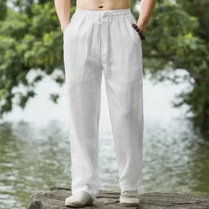 Nouveau pantalon de plage bleu pour homme 2026 – Joggers streetwear en coton et lin
