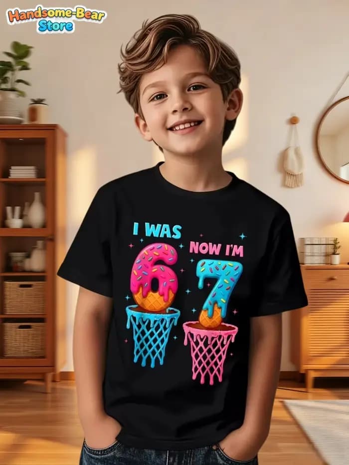 67 Meme T-Shirt pour enfants 6-7 ans cadeaux de fête d'anniversaire été à manches courtes t-shirts col rond graphique