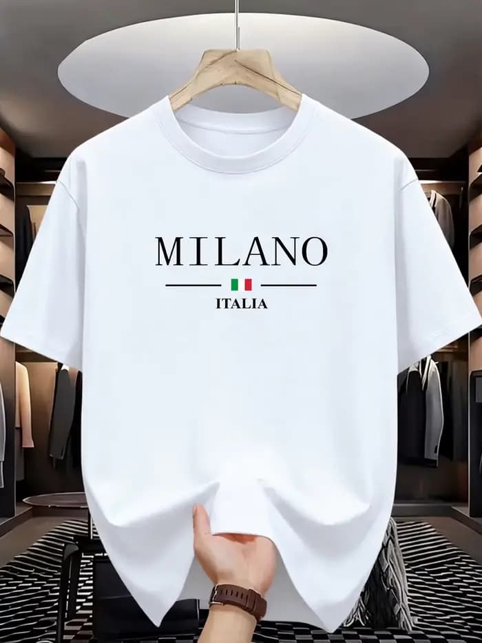 T-shirts pour hommes à col rond en polyester respirant, imprimé italien Milan, hauts légers à manche
