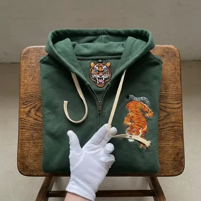 Sweat-shirt à capuche zippé Y2K vintage Harajuku brodé tigre