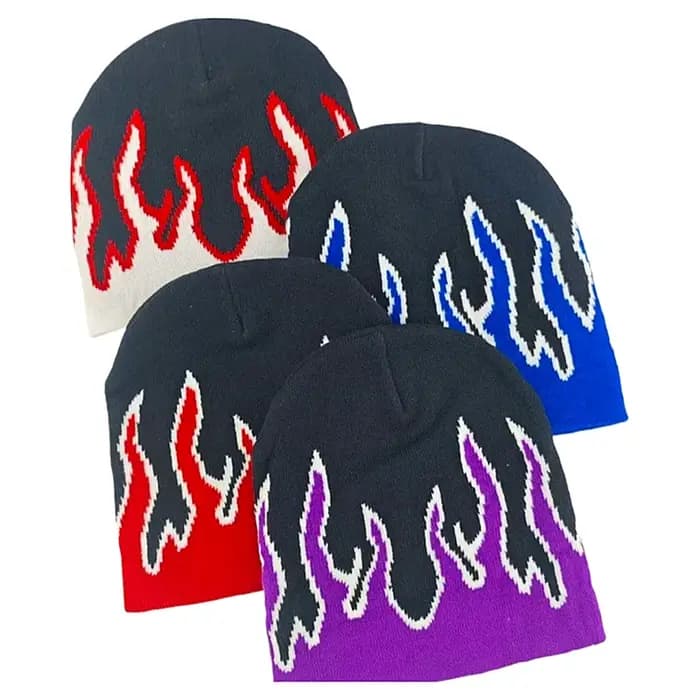 1 pièce de bonnet tricoté à motif de flamme imprimé double face