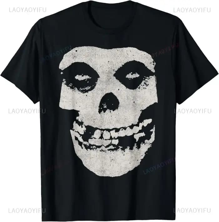 Misfits T-shirt crâne en détresse unisexe pour hommes femmes-Vintage gothique Streetwear surdimensionné coton bande