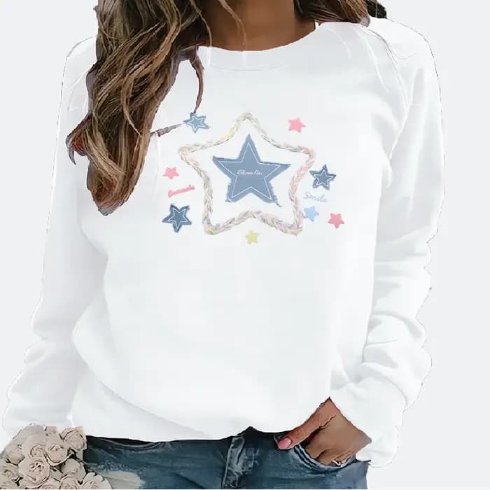 Sweat à capuche à manches longues et col rond à motif d'étoiles rétro de style américain pour femmes