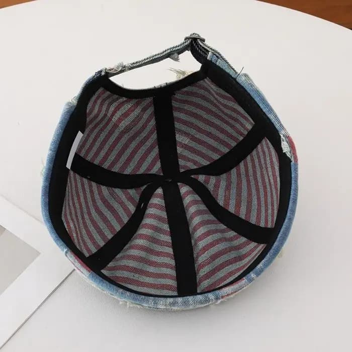 Casquette Docker en Denim Effiloché avec Imprimé Graffiti, Bonnet sans Visière, Réglable, Mélange Coton-Polyester