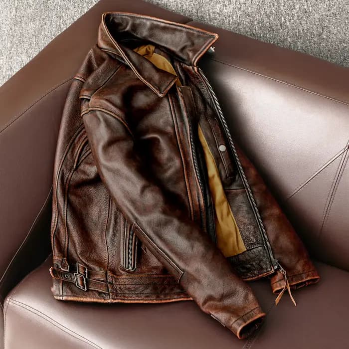 Veste en cuir à queue d'hirondelle pour hommes