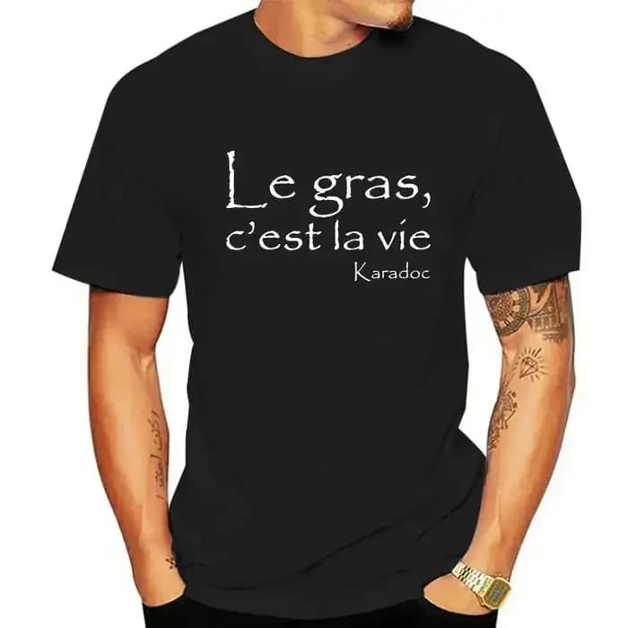 Hommes Kaamelott Karadoc Le Gras CEst La Vie noir t-shirt décontracté mode