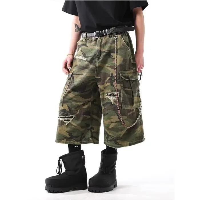 Shorts cargo en jean camouflage style streetwear américain 2026
