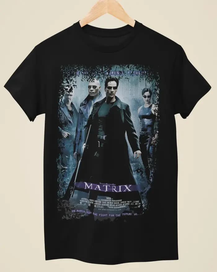 T-shirt noir unisexe inspiré de The Matrix, affiche de film