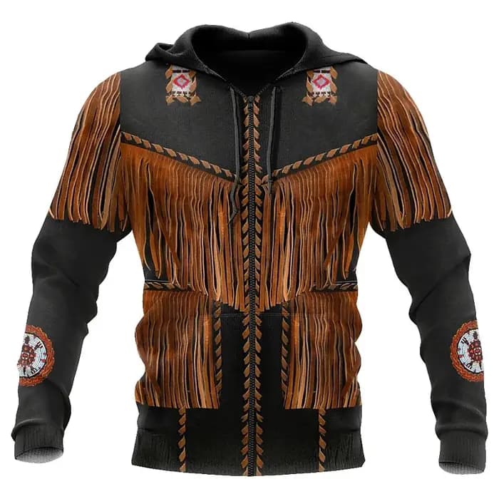Sweat à capuche zippé imprimé graphique tribu 3D pour hommes