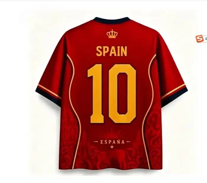 T-shirt de football rétro à manches courtes col en V imprimé 3D surdimensionné Espagne Taureau N°10 collection été 2026