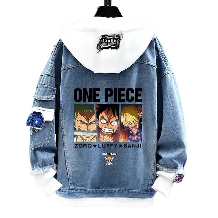 Une pièce dessin animé Denim veste personnalité créative garçons filles Couples printemps et automne