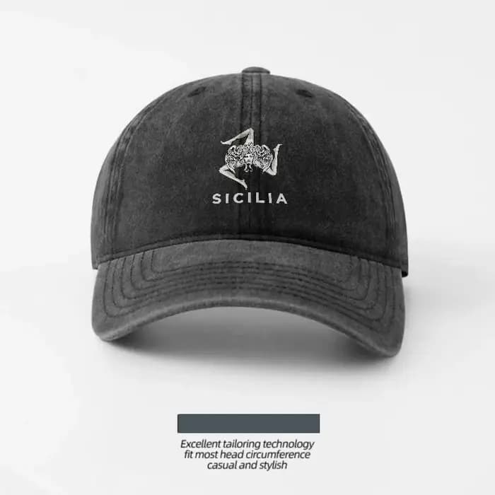 Casquette de baseball en coton lavé avec logo SICILIA, coupe classique, ajustable, avec design venti