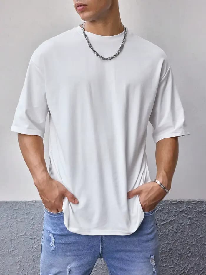 Hommes T-shirt blanc couleur unie été mâle décontracté à manches courtes col rond été