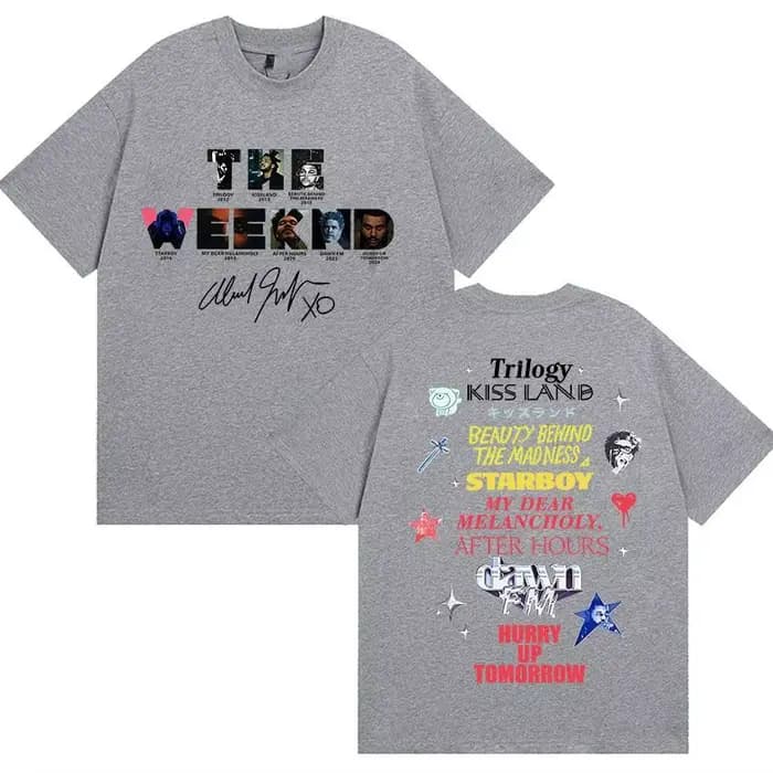 T-shirt graphique The Weeknd avec la discographie complète de l'artiste