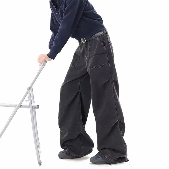 Pantalon en jean ample pour homme 2026 – Nouveau jean baggy confortable avec design à volants