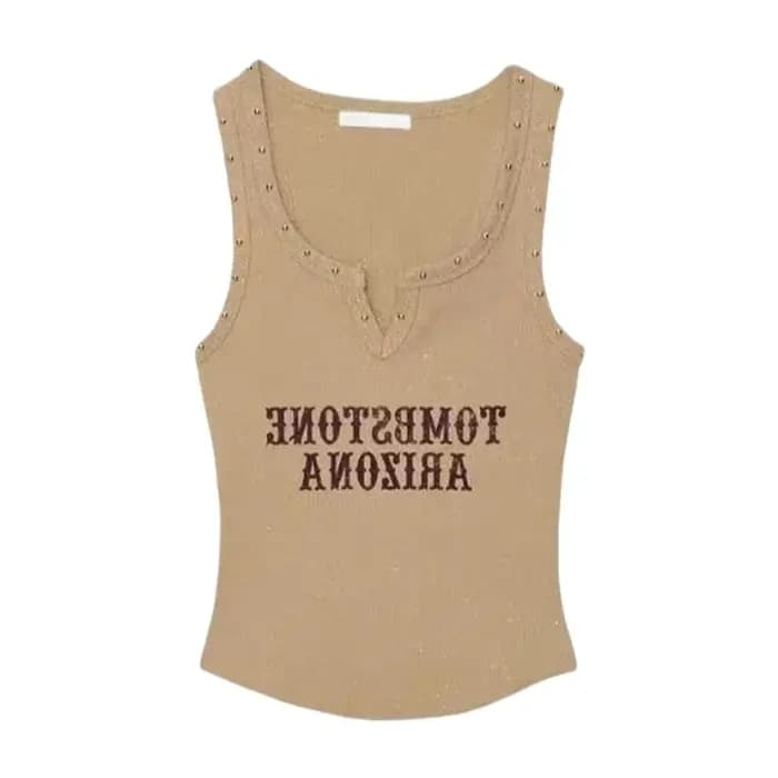 Débardeur décontracté à col rond sans manches avec imprimé lettres