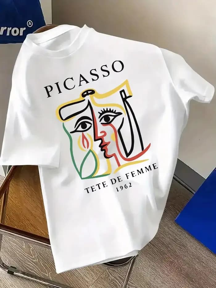 T-shirt pour homme avec imprimé portrait de femme Picasso