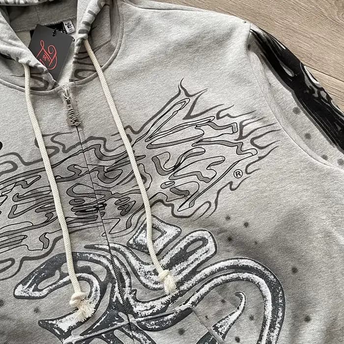 Sweat à capuche zippé gris American Graffiti Pull à capuche gris Street Zip