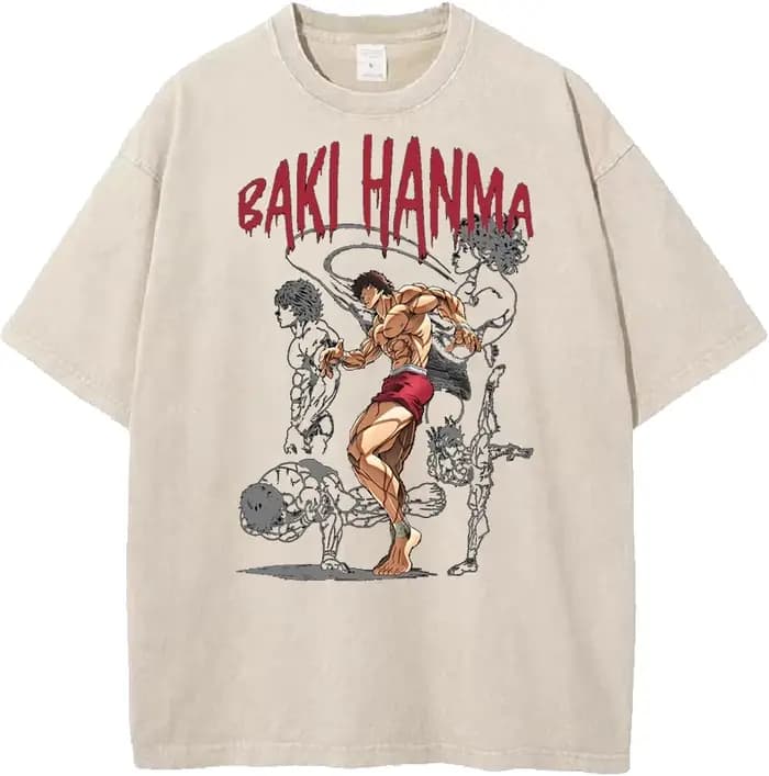 Manga Baki imprimé T-shirt Harajuku Vintage lavé surdimensionné