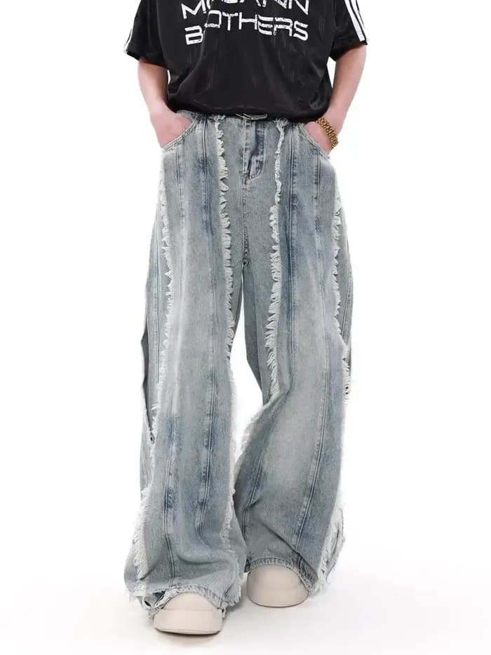 2026 Pantalon en jean baggy empilé bleu délavé