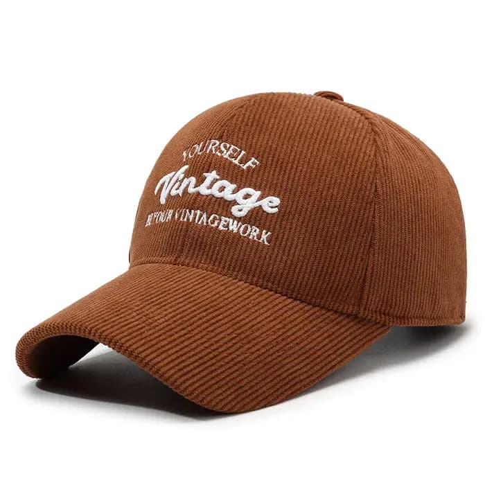 Casquette de baseball en velours côtelé rouge-brun vintage FS avec lettres 3D