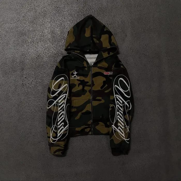 Sweat-shirt à capuche avec fermeture éclair pour hommes et femmes, mode streetwear, broderie camoufl