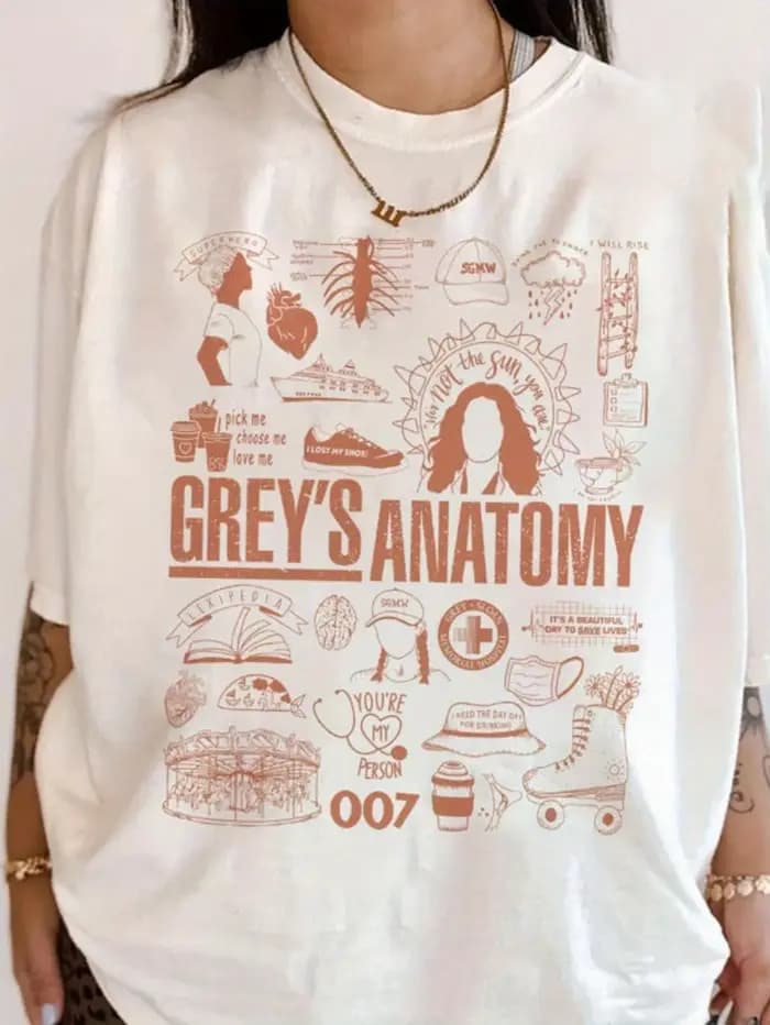 Nouveaux T-shirts inspirés de la série télévisée "Gray's Anatomy" avec symboles médicaux Meredith Grey et citations célèbres t-shirt harajuku