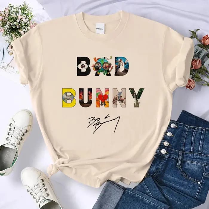 Bad Bunny t-shirt adolescent rétro Pop Culture psychédélique Y2k chemise université coréenne vêtements harajuku hip hop streetwear