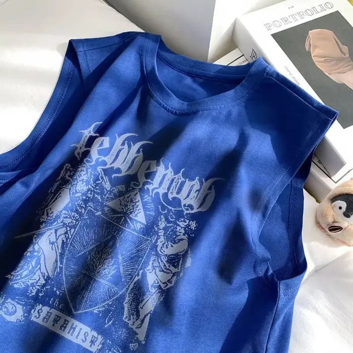 T-shirts rétro Hip-hop imprimés sans manches à col rond pour hommes et femmes