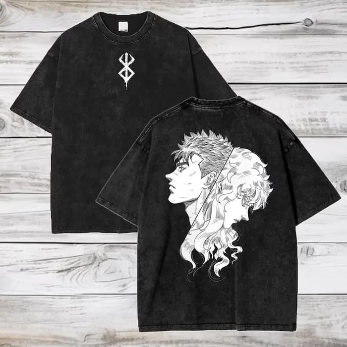 Guts Griffith imprimé T-shirt délavé Berserk Anime vêtements hommes Manga coton t-shirts décontracté
