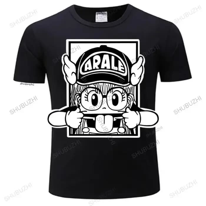 En ligne Arale dessin animé t-shirt personnalisé coton à manches courtes mâle petite taille noir t-shirts chemise