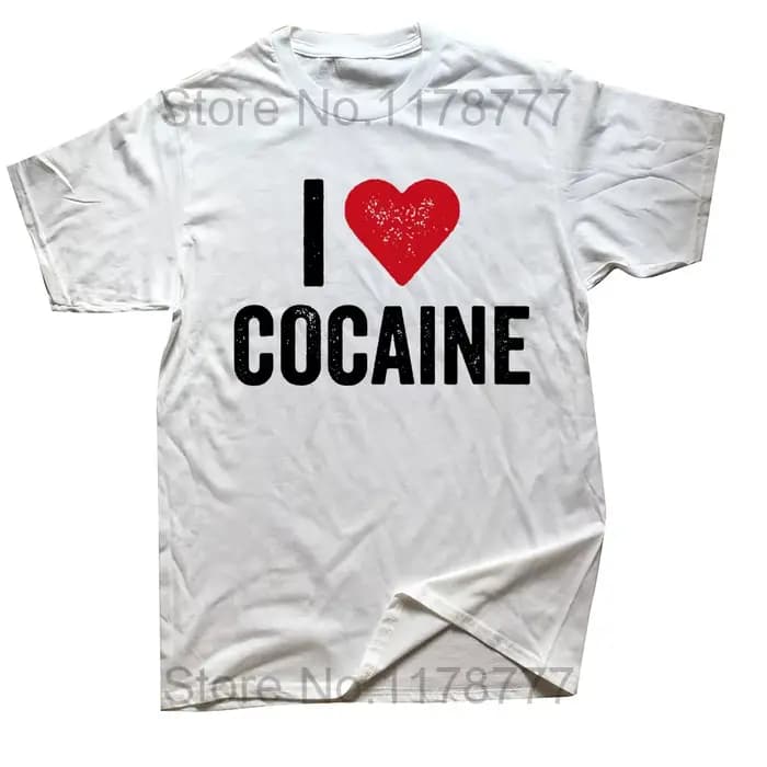 T-shirt manches courtes homme, streetwear, estival et humoristique, avec graphique I Love Cocaine, e