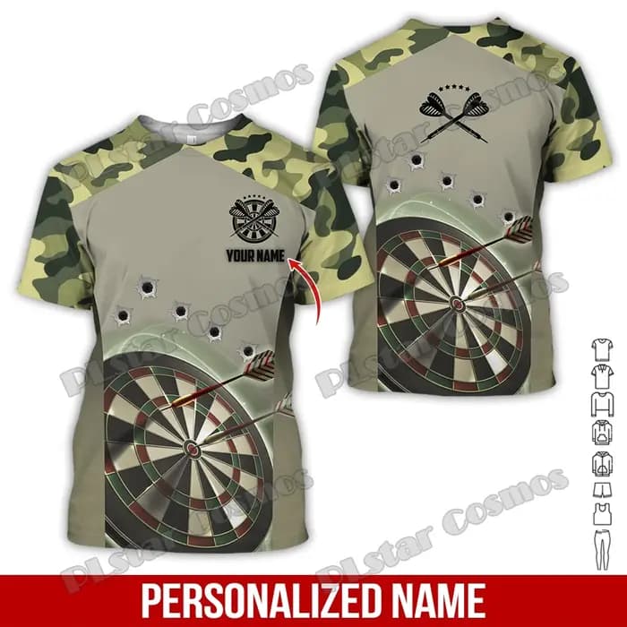 Nom personnalisé fléchettes motif camouflage 3D imprimé hommes mode T-shirt été unisexe