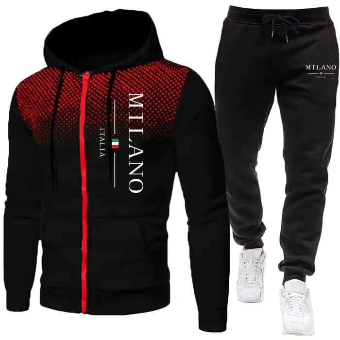 Survêtement décontracté pour homme 2026 – Sweat à capuche zippé à pois – Vêtements de sport automne-hiver pour le