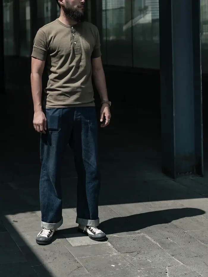 Bronson-T-Shirt Henley Vintage à Manches Courtes pour Homme