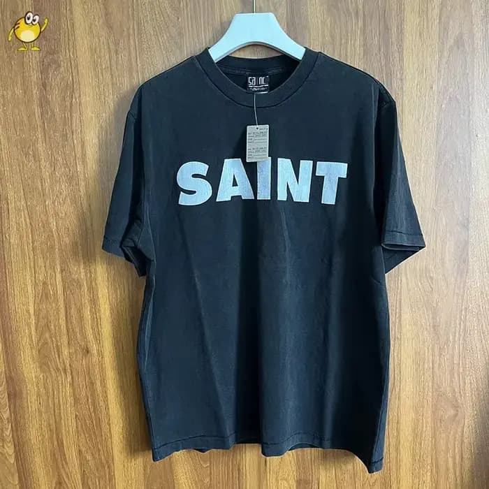 T-shirt Noir Délavé à Manches Courtes et Col Rond pour Homme et Femme
