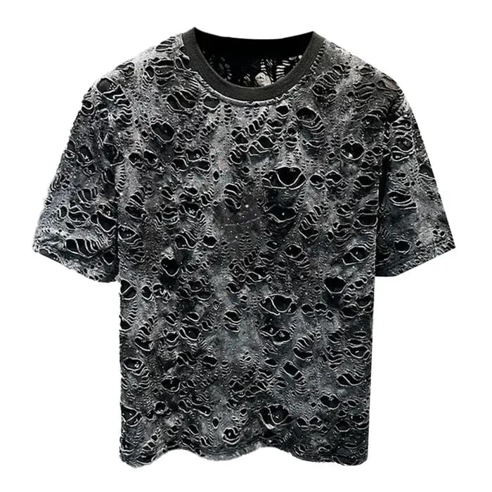 T-shirts pour hommes décontracté cravate-teinture déchiré T-shirts été Niche léger Unique polyvalent