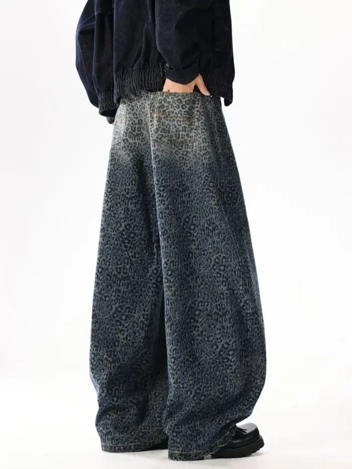 2025 Ropa Y2K mode bleu léopard Baggy nouveaux pantalons en jean pour hommes vêtements jambe large Streetwear luxe Denim pantalon Moda Hombre