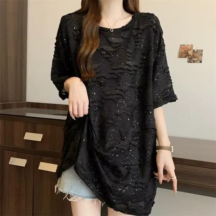 Trou grande taille rue décontracté hauts été nouveau à manches courtes en vrac solide jeunesse mode t-shirts paresseux Style coréen femmes vêtements