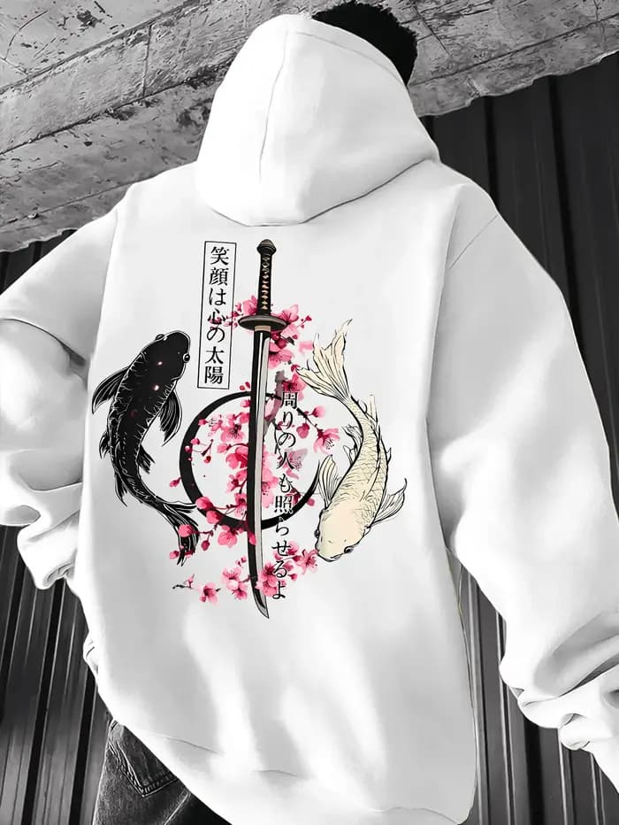 Sweat-shirt à capuche en molleton imprimé pour homme