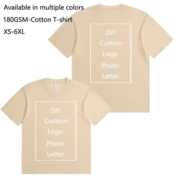 T-shirt en coton personnalisé 180GSM pour femmes et hommes Mode d'été Col rond Manches courtes Hauts DIY Logo