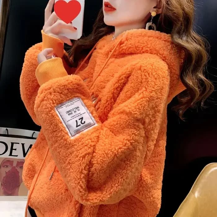 Sweat à capuche épais doublé polaire en velours d'agneau pour femme