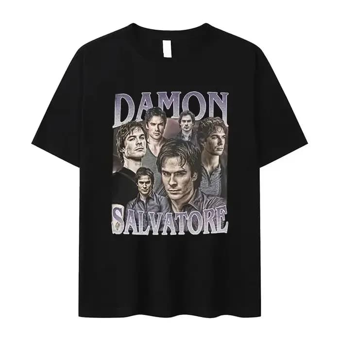 Damon Salvatore Ian Somerhalder émission de télévision T-shirt pour femmes été hauts t-shirts col rond