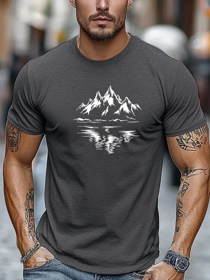 Montagne Nature Inspiré Imprimer 100% Coton Hommes Femmes T-shirt Été Automne Quotidien Sports De Plein Air Fête Décontracté Lâche Manches Courtes